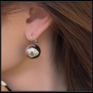 New Silver Super Ball Sphere Drop Big Bead Earrings